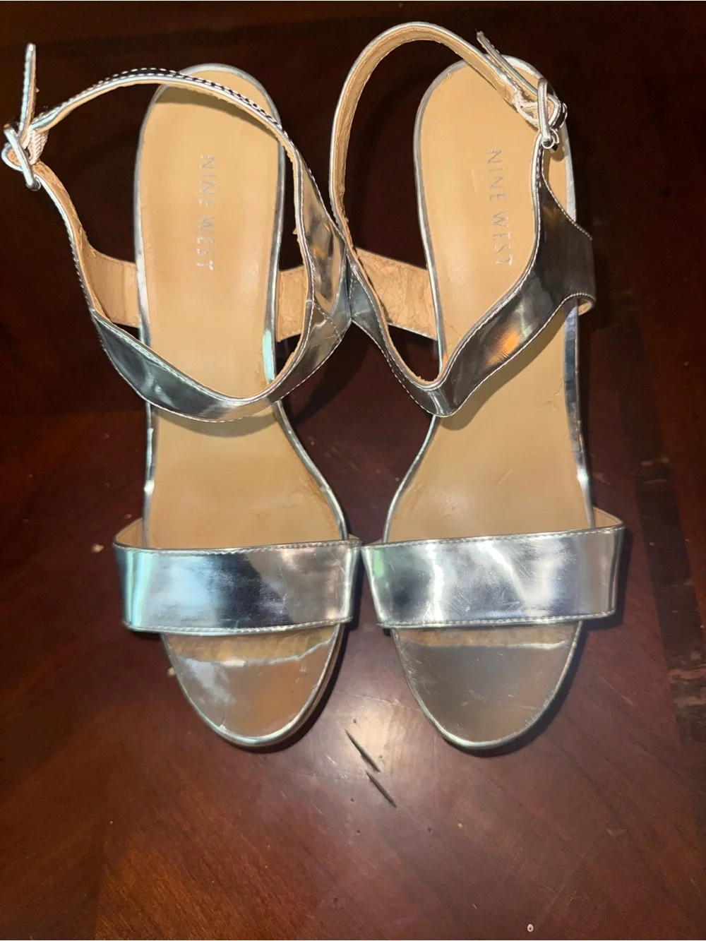 Nine West Silver Metallic Platform Sandals